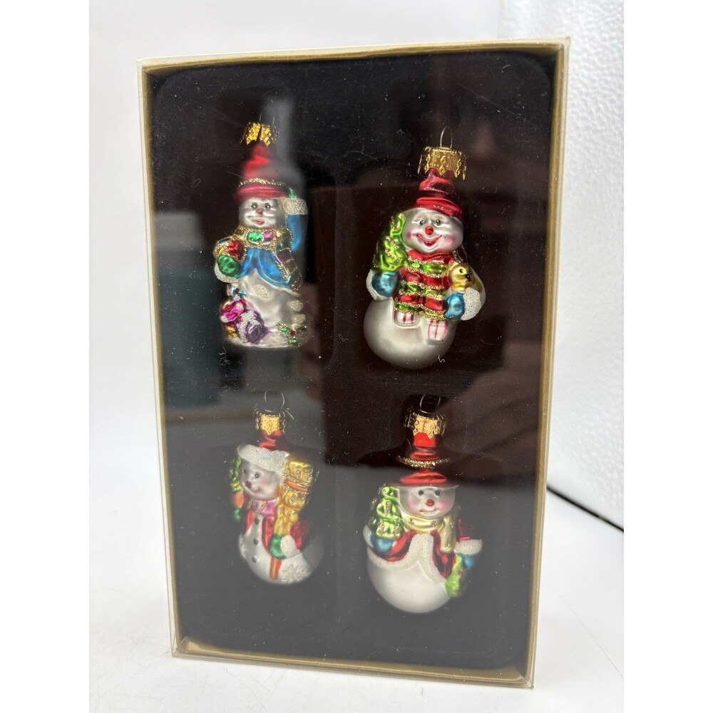 Michaels Glass Snowman Christmas Ornaments Set of 4 Mini 2.25 Inch Boxed Glitter